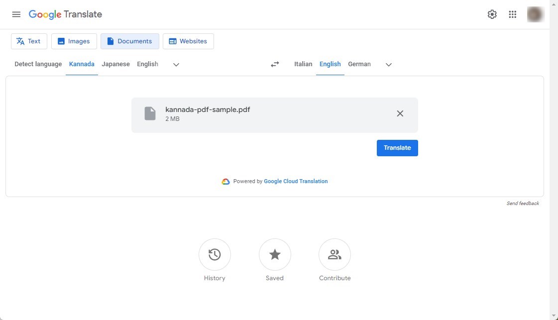 Google Translate for Kannada PDF to English