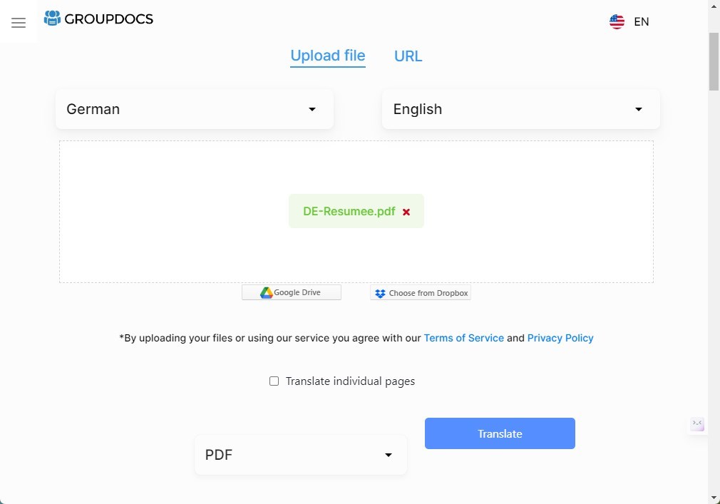 Translate PDF Document from German to English with GroupDocs