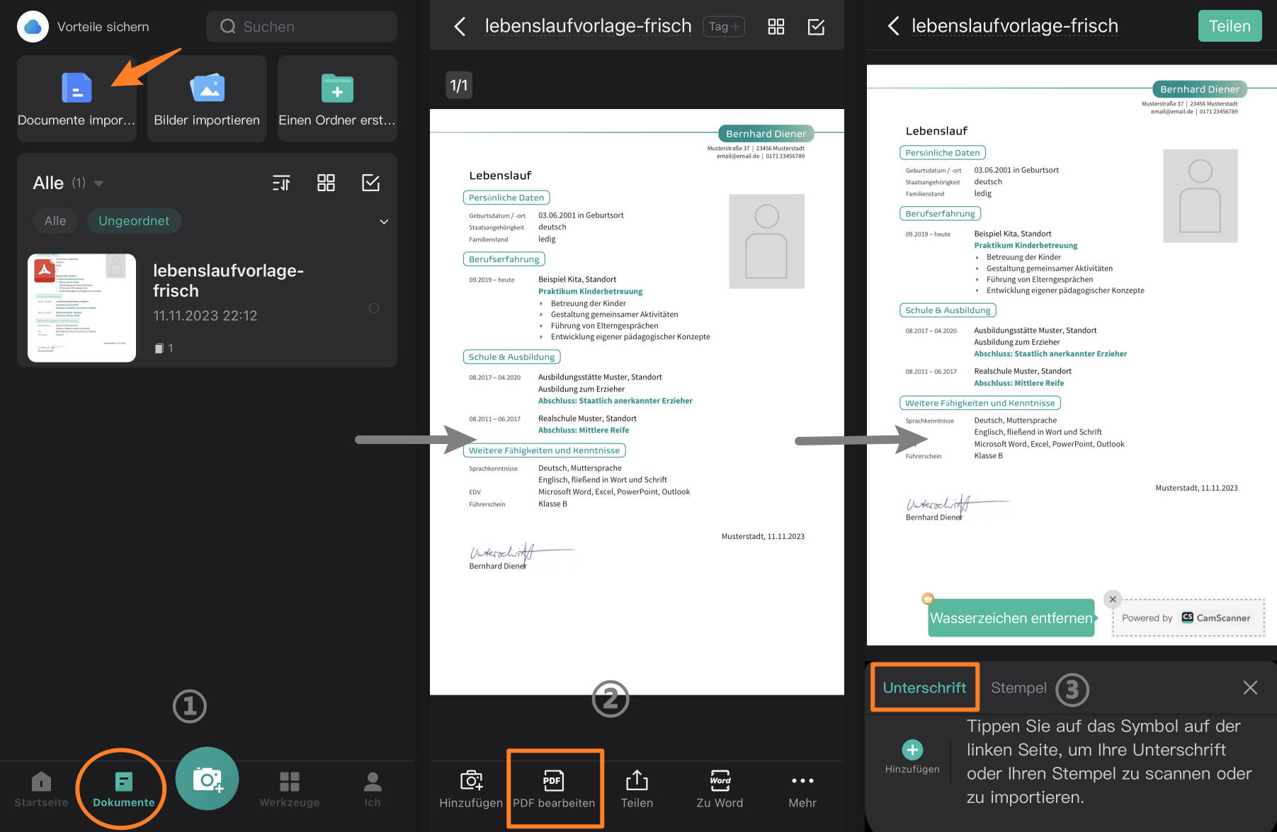 PDF in CamScanner importieren und bearbeiten