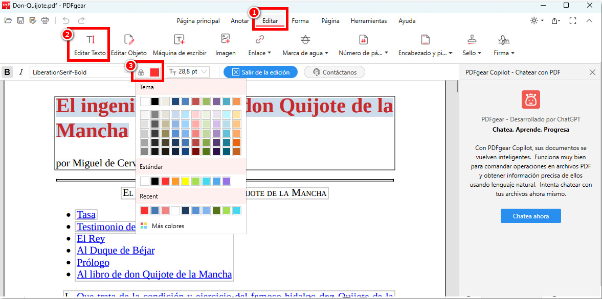 Cambiar el Color del Texto en PDF con PDFgear