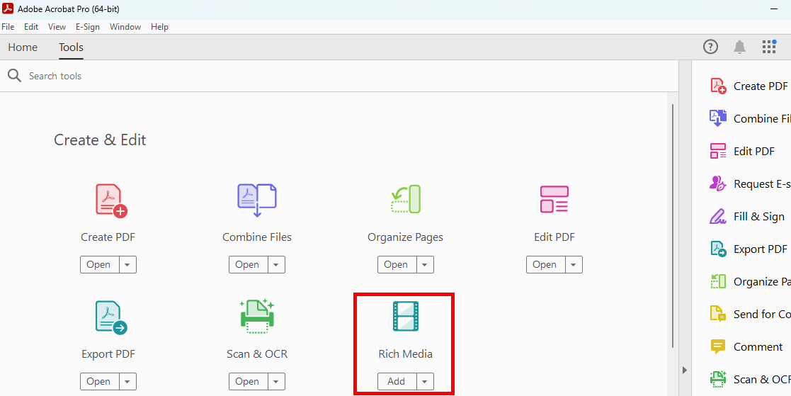 Localizar el Botón de Función "Rich Media" en Adobe Acrobat DC