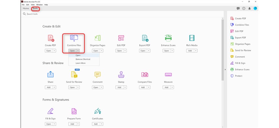 Abrir la Herramienta de Combinar Archivos en Adobe