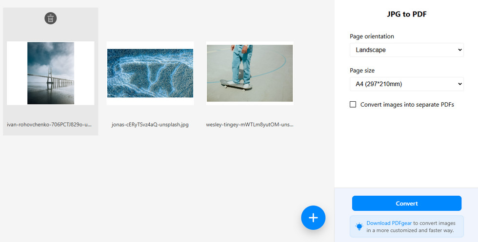 Convert Multiple JPGs to PDF Online with PDFgear