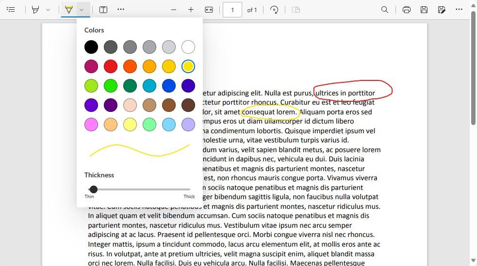 Circle Text in PDF using Microsoft Edge