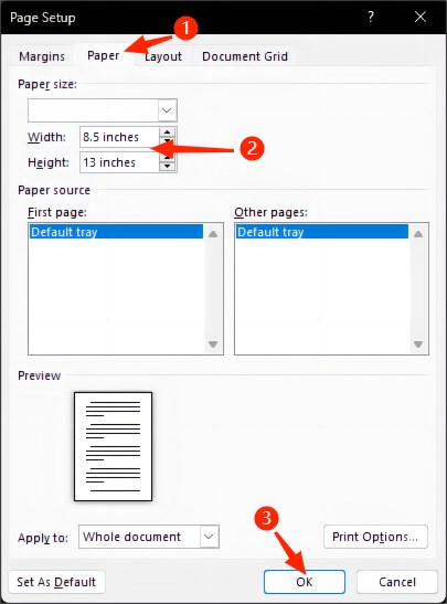 Set Up Bond Paper Size