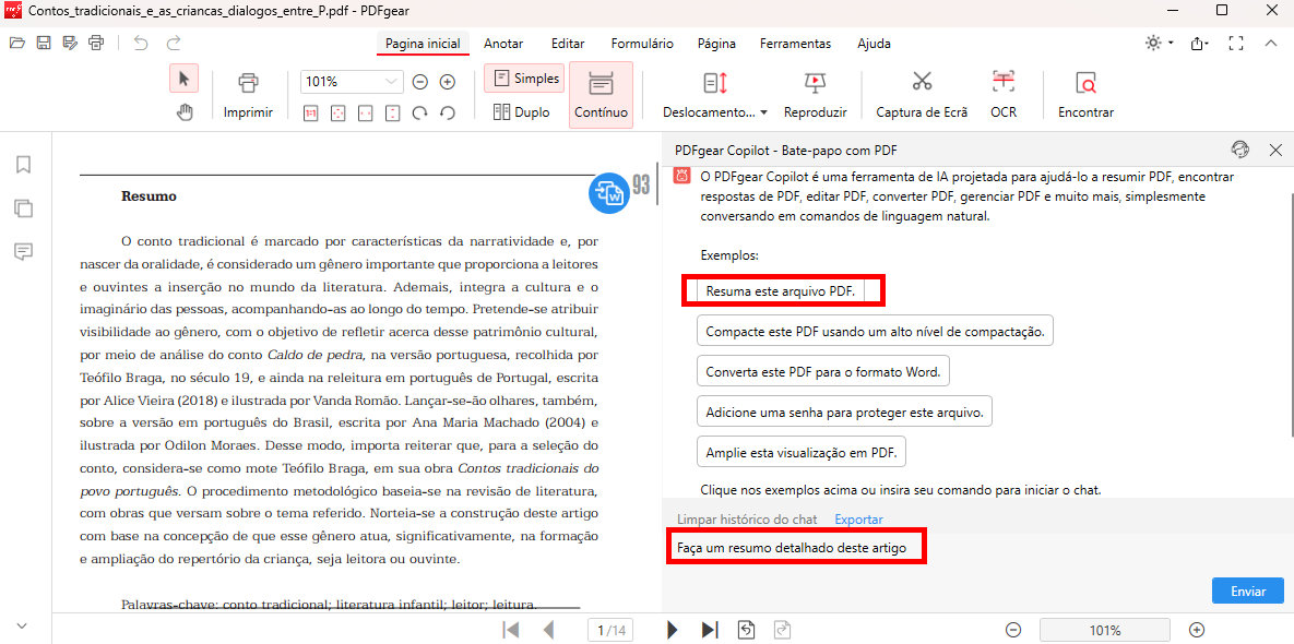 Obtenha o Resumo do Artigo do Chatbot PDFgear