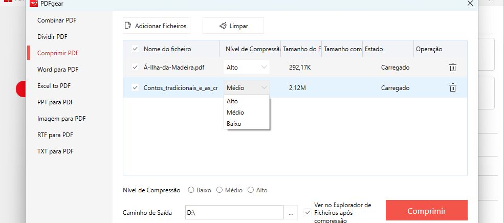 Comprimir e Exportar PDF com PDFgear