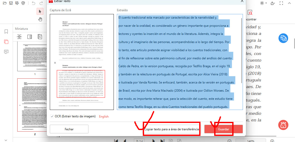 Salvar o Texto Extraído