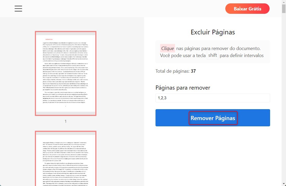 Remover Páginas de PDF Online