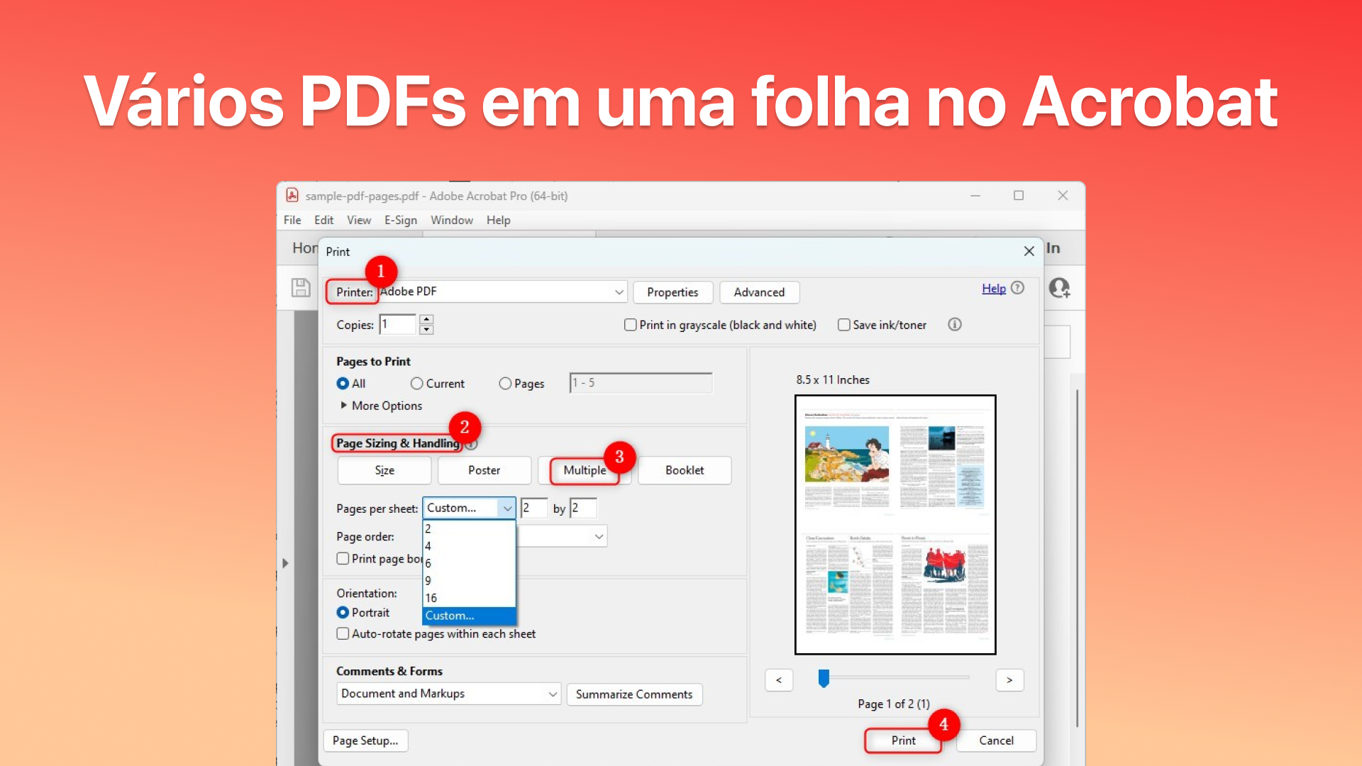 Vários PDFs em uma folha no Acroba