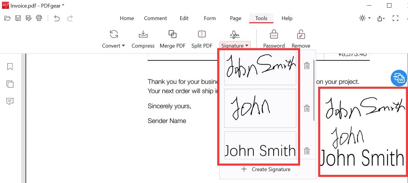 Add Multiple Signatures in a PDF in PDFgear