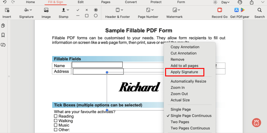 Apply Your Signature to PDF on Mac with PDFgear