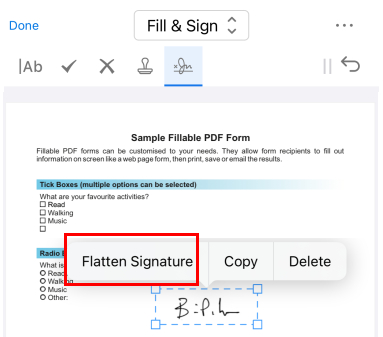 Add and Flatten the Signature on iPhone